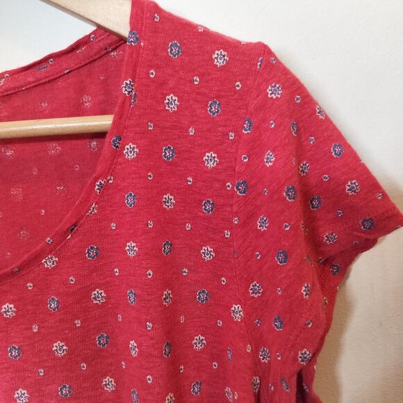 Lucky Brand Tee Shirt Boho Floral Linen Blend - Picture 6 of 10